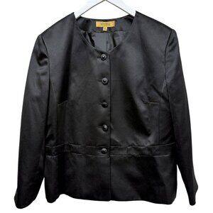 KASPER Black Evening Jacket Size 16 Matte Satin Womens Special Occasion Blazer